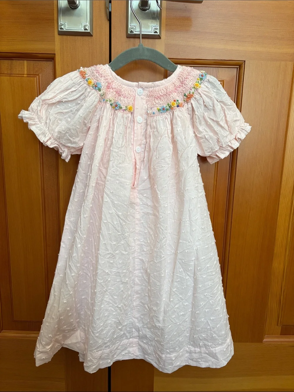 Smocked Beaded Pink Cotton Girls' Dress 2/3 Best LIKE NEW BEAUTIFUL